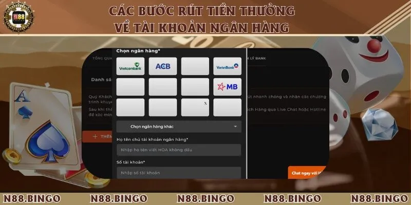 Các bước rút thưởng từ nhà cái về tài khoản ngân hàng